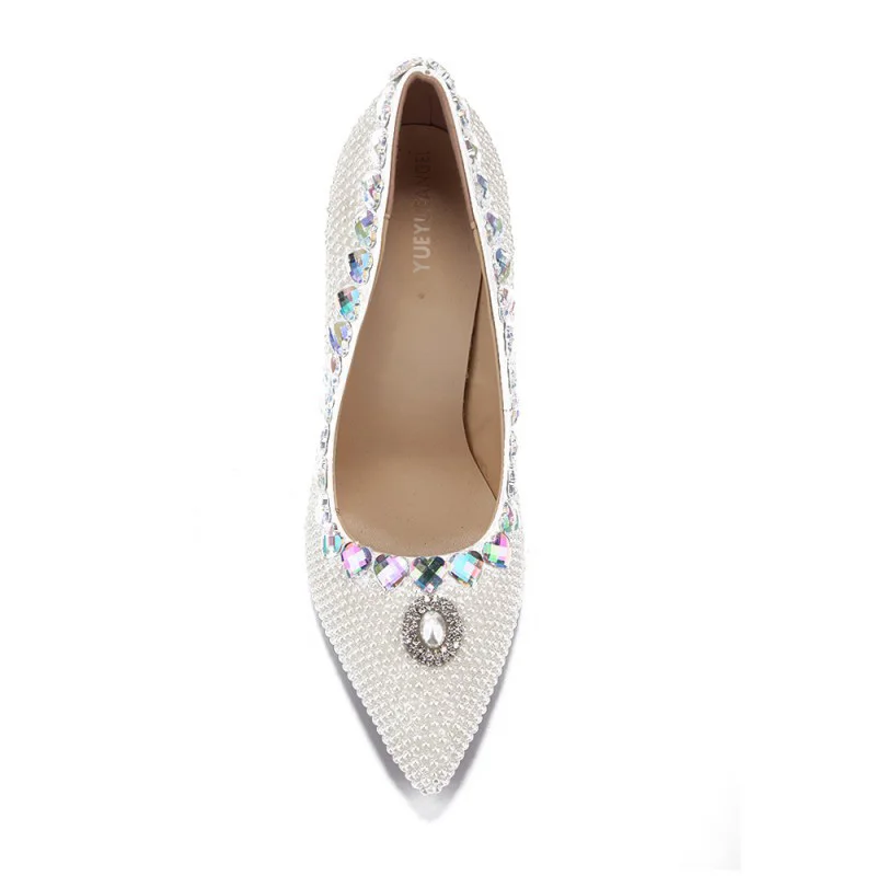 New Women Dress Shoes Heart Shaped Crystal Decoration Bead Pumps Slip On For Pointed Toe Nightclub Wedding High Heel | Обувь