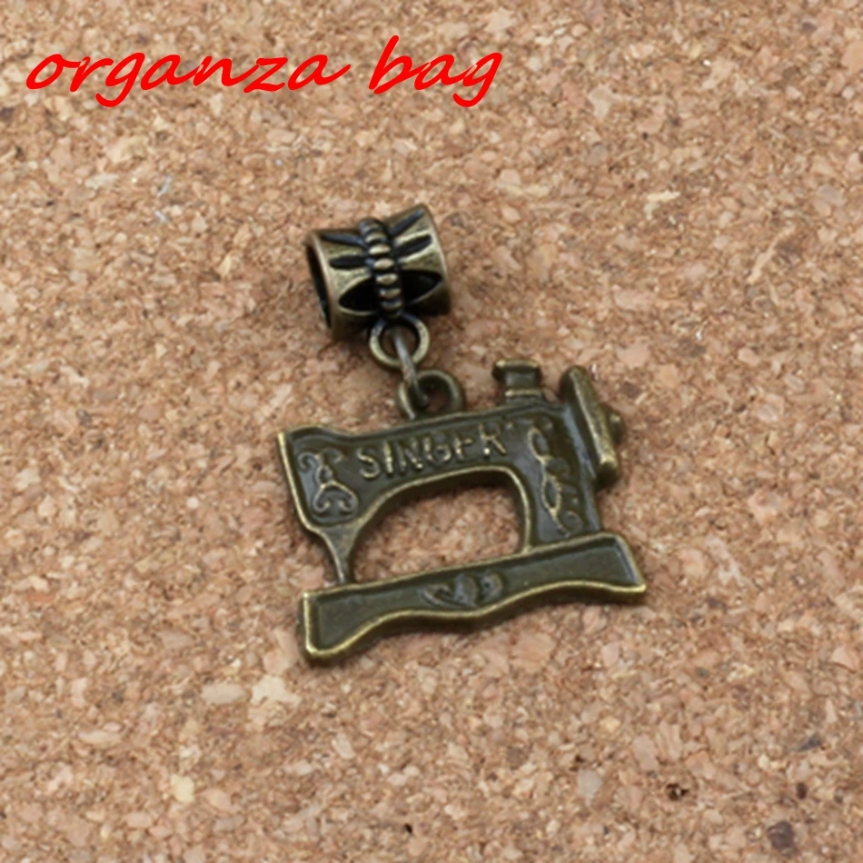 

15pcs/lot Dangle Antique Bronze Sewing machine Charm Big Hole Beads Fit European Charm Bracelet Jewelry 20x28.5mm A-308a