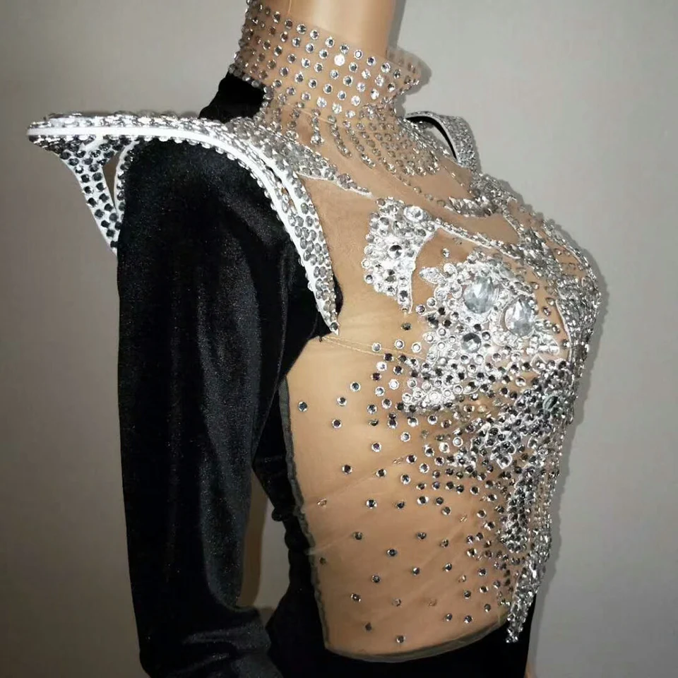 Sexy Crystals Women Dress DJ DS costume Singer Dancer party performance nightclub bar Model catwalk see-through one piece dress |