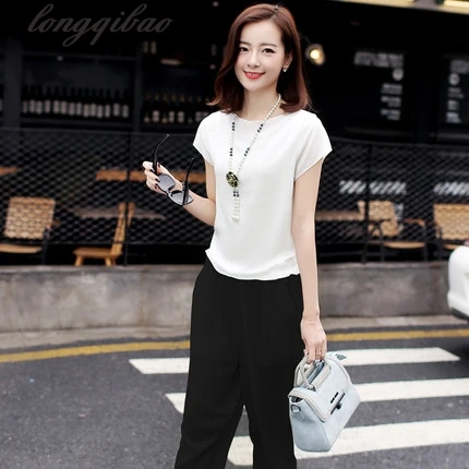 Женский шифоновый костюм свободного покроя однотонный в Корейском стиле из двух