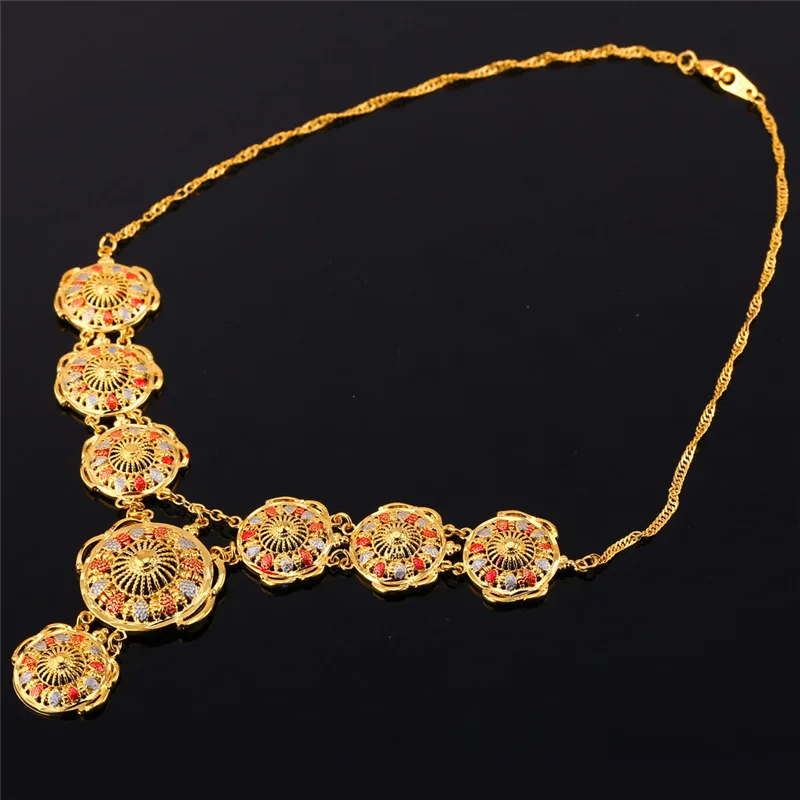 U7 Long Indian Necklace Pendant Trendy Gold Color Party Romantic Round Necklaces For Women Wedding Wholesale N400 | Украшения и