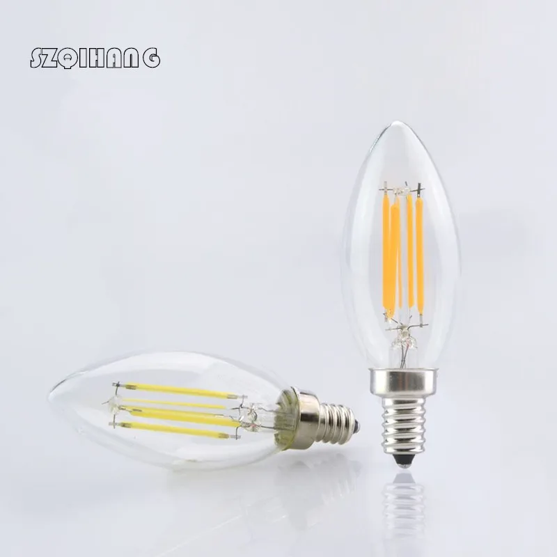 New Design LED Filament E14 Bulb 2W 4W 6W AC 220V 230V Led Lamp Edison Glass Candle Lights Lighting For Chandelier
