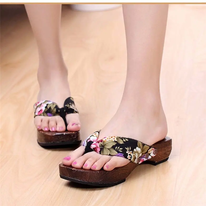 Women Shoes Summer Sandals Platform Wood Clog Wooden Slippers Flip Flops Casual Beach For Ladies #I# | Обувь