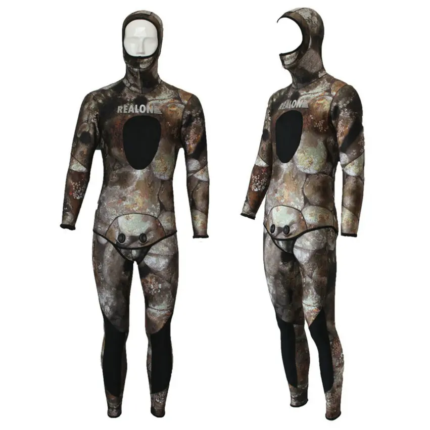 Камуфляжный гидрокостюм для подводной охоты неопрен 5 мм с капюшоном костюм