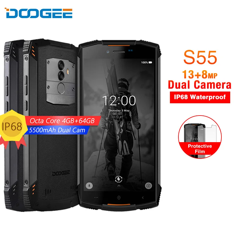 DOOGEE S55 водонепроницаемый мобильный телефон с IP68 Android 8 0 5 &quotHD + mtk6750t восемь ядер 4G B 6