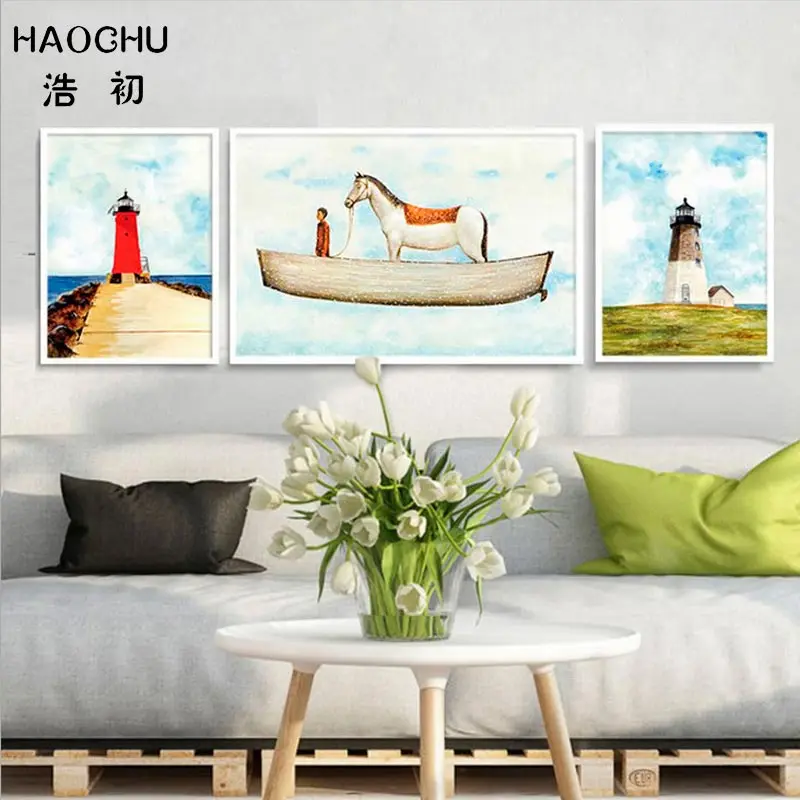 HAOCHU Европейская пагода с пейзажем голубого неба Картина на холсте вечное