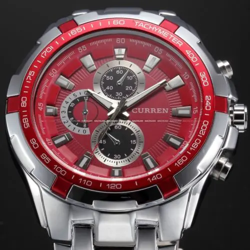 Silver Red CURREN Tag брендовые Модные мужские спортивные аналоговые часы Мужские кварцевые часы мужские повседневные полностью из нержавеющей стали военные наручные часы - Цвет: Silver Red