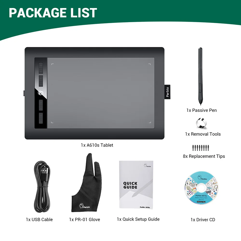 Цифровой графический планшет Parblo A610S для рисования доска 10x6 дюймов активная