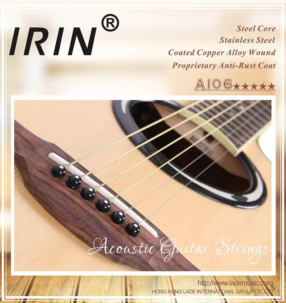 

6pcs/set Guitar Strings IRIN A106 Gold & Silver Steel String For Acoustic Guitar