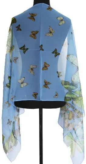 

New Light Blue Chinese Women's Silk Shawl Scarf Scarves with Butterfly S-009