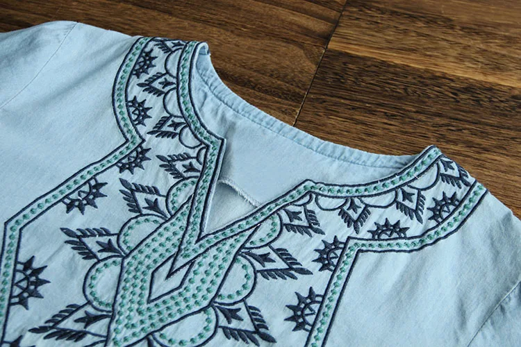 Женское свободное винтажное платье с вышивкой Повседневное миди коротким