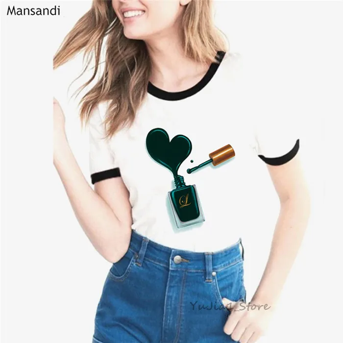 Y52935 B Ropa mujer Роскошная розовая футболка для лака для ногтей Женская vogue Акварельная футболка женские летние топы женские футболки размера плюс camisa - Цвет: Y52935 B