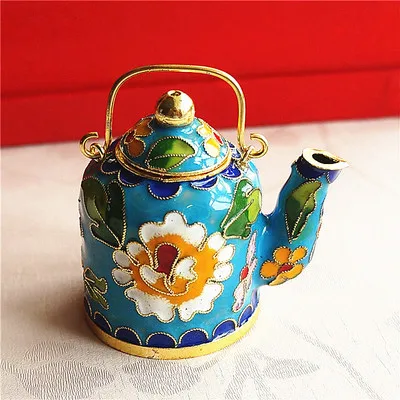 handle pot sky blue Милая китайская перегородчатая эмаль мини чайник украшения ручной работы плода медные филигранные эмали домашний декор горшок ремесла подарок - Цвет: handle pot sky blue