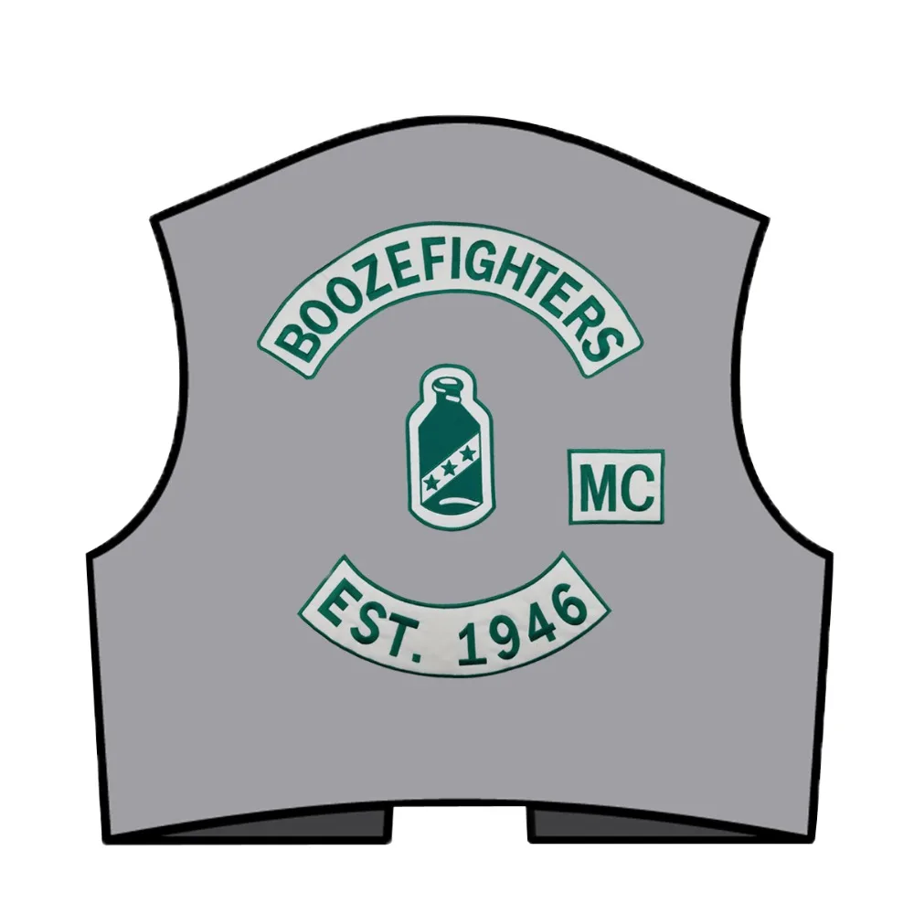 Boozefighters EST. 1946 патчи MC Nova Вышивка утюгом на белой саржевой ткани полный комплект