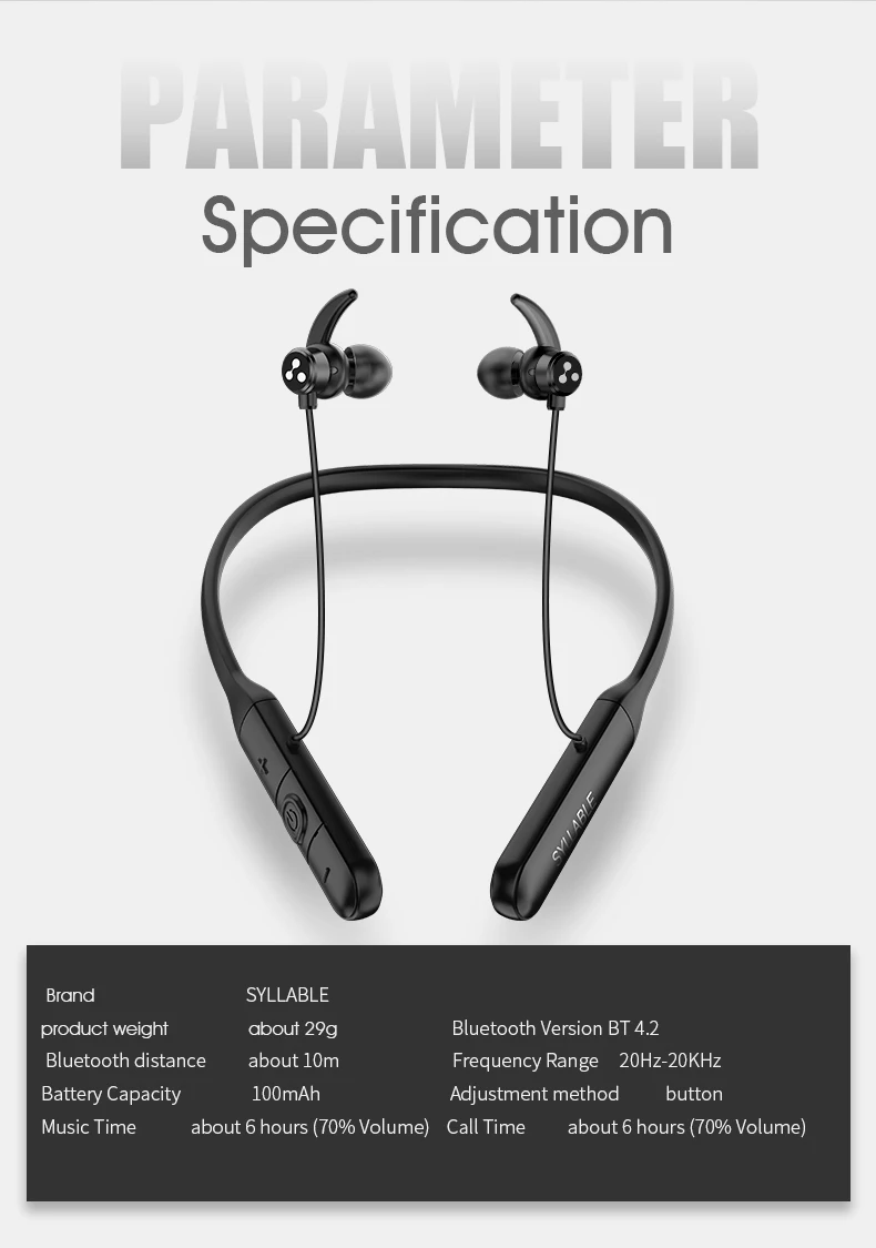 Беспроводные bluetooth наушники SYLLABLE Q3 с шумоподавлением спортивные басами|Наушники