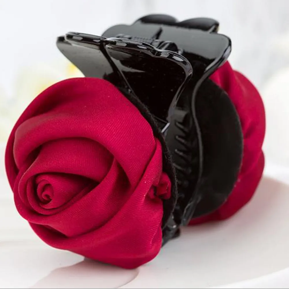 

Korean Beauty Ribbon Rose Flower Bow Jaw Clip Barrette Hair Claws for Women Headwear Hair Accessories
