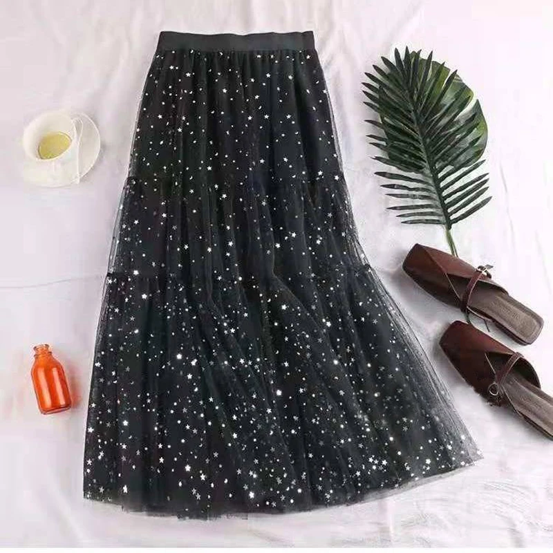 Юбка UPPIN Женская трехслойная миди из тюля плиссированная длинная юбка со