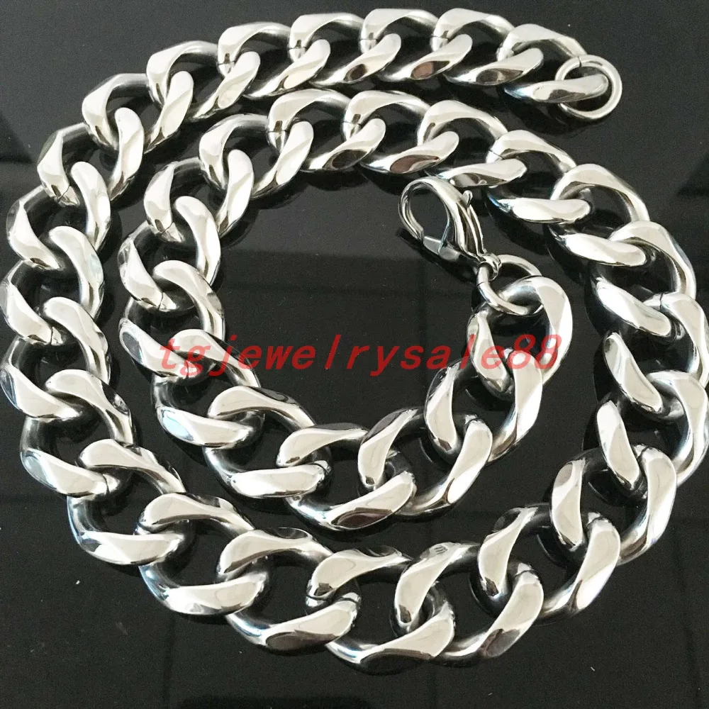19mm Heavy Customized Size Cool Mens Jewelry Silver Stainless Steel Cuban Curb Link Chain Bracelet Or Necklaces 7-40&quot Never Fade |