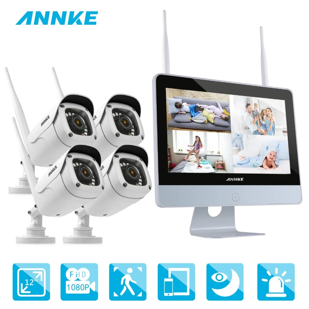 ANNKE 4CH 1080P FHD WiFi видеонаблюдение NVR система 12 дюймов HD ЖК экран Автоматическая