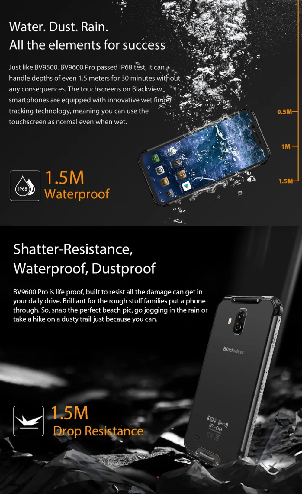 Blackview BV9600 Pro IP68 Ударопрочный водонепроницаемый мобильный телефон Android 8,1 6GB+ 128GB Helio P60 Восьмиядерный 5580mAh NFC 4G смартфон