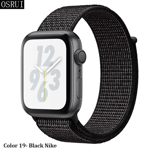 19- Black Nike Спортивный ремешок-петля для apple watch 4, 5, 3, 44 мм, 40 мм, correa, 42 мм, 38 мм, iwatch, браслет, дышащий, apple, Аксессуары для часов - Цвет ремешка: 19- Black Nike