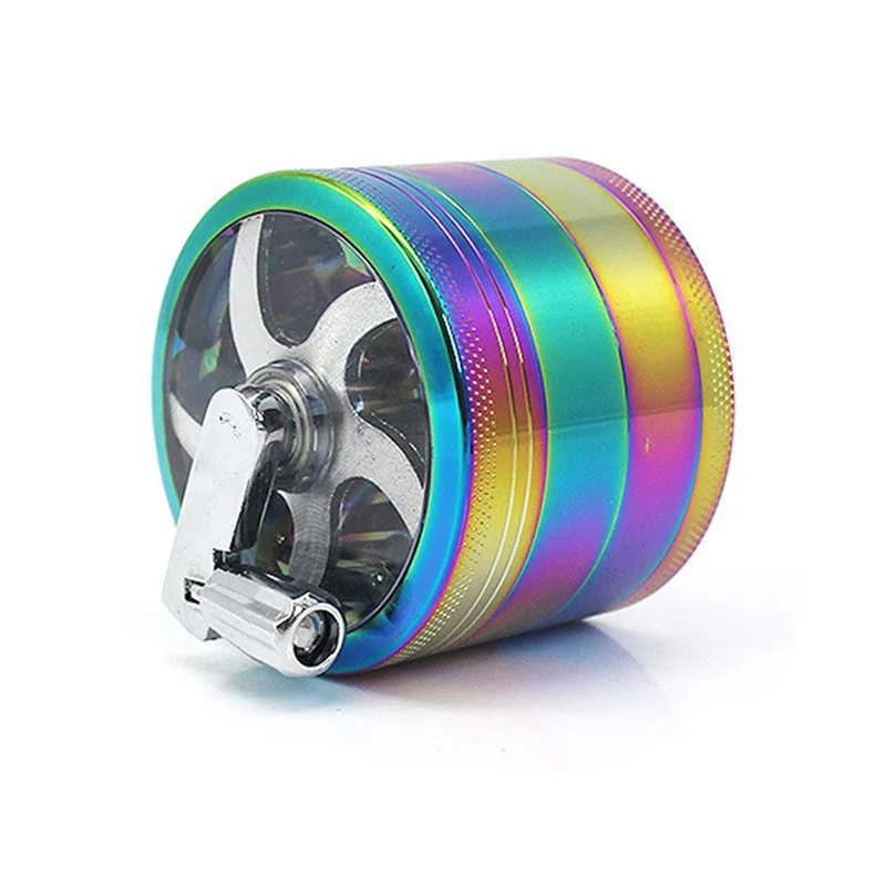 

Creative Rainbow Color Tobacco Herb Grinder 4 Layers Dia 63MM Hand Crank Muller Mill Spice Grass Pollinator Smoking Tools