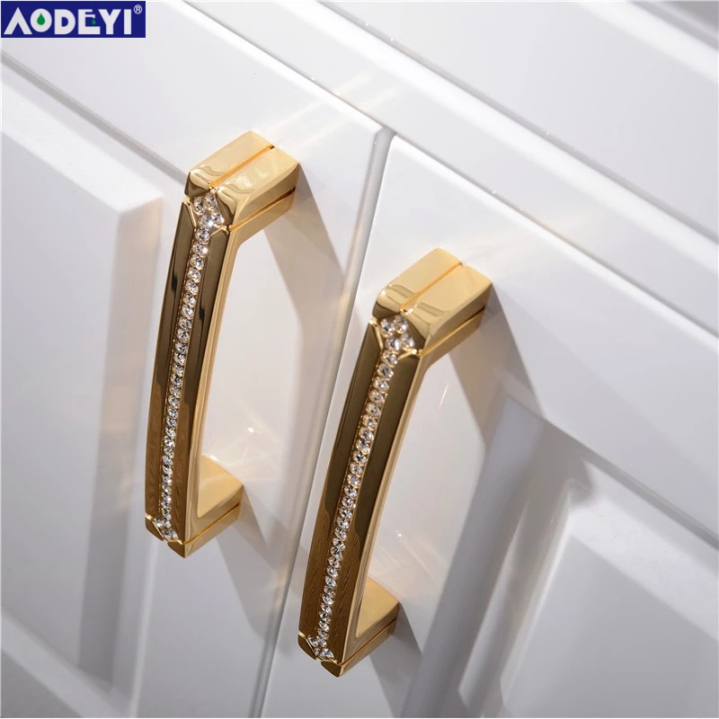 Ручки для шкафа 24K реальное золото Чешские кристаллы зеркальные ручки мебели не