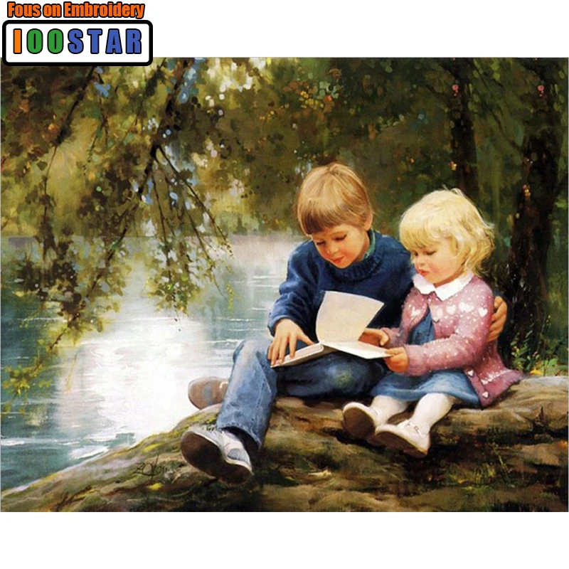 Набор для алмазной вышивки Brother and sister read мозаичная картина полные
