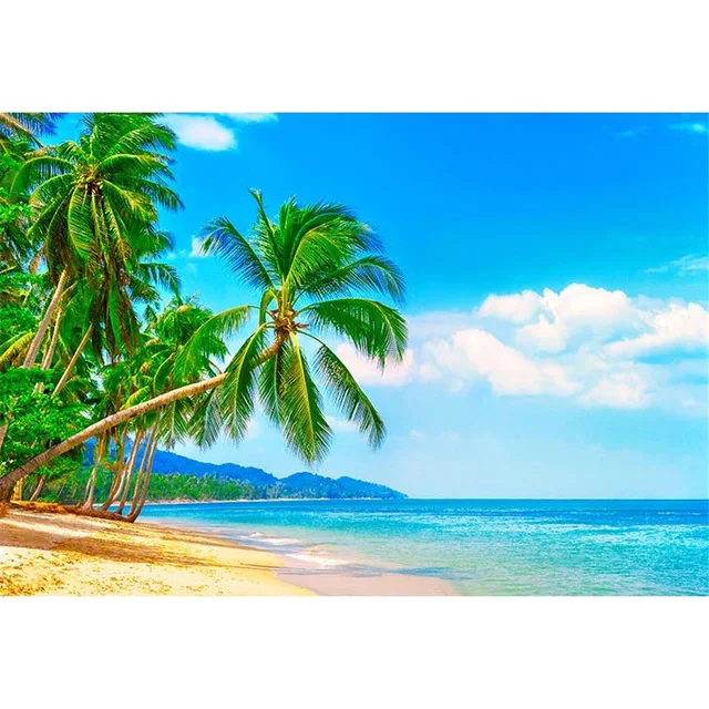 

Vinyl Beach Backdrops Blue Sky and Sea Photo Booth Backgrounds for Photography wedding Props
