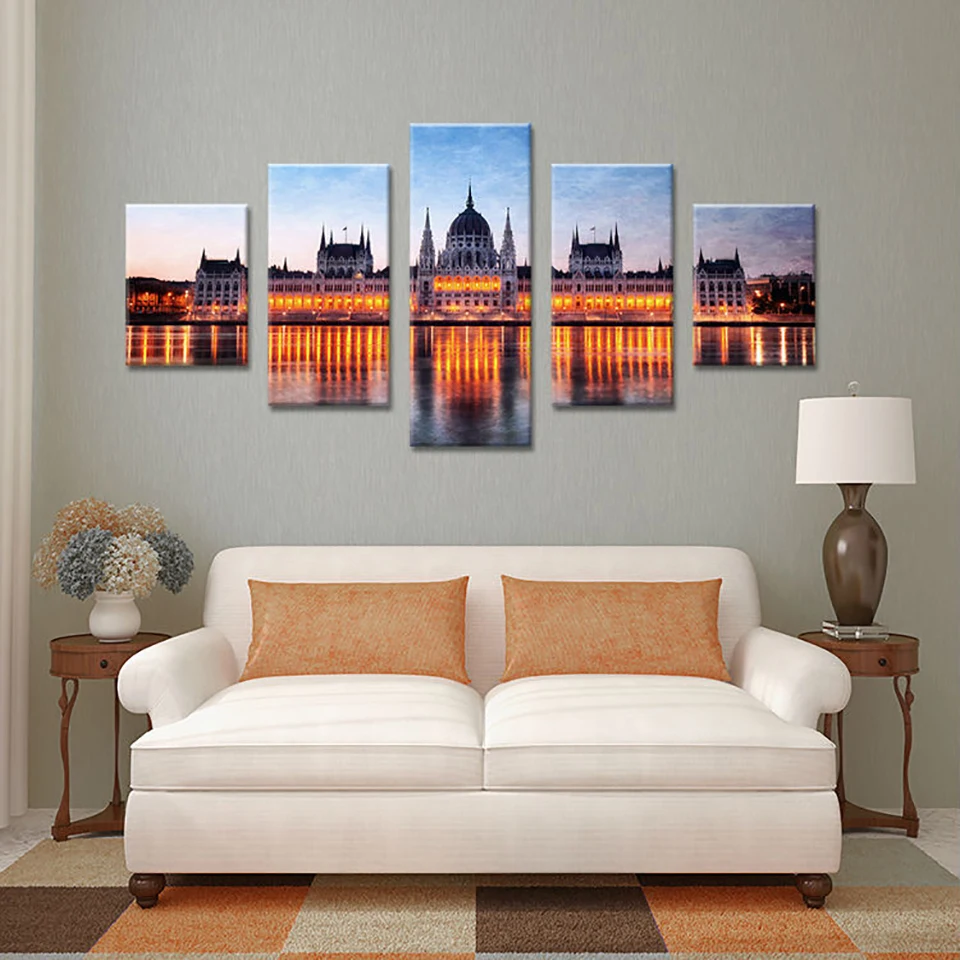 

Printed Pictures Painting Wall Art Modular Poster 5 PiecePcs Budapest Night Modern Canvas Living Room Framework HD Home Decor