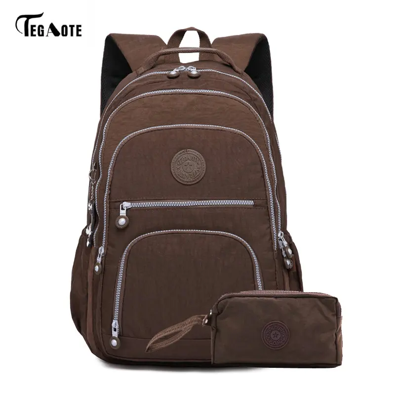 Коричневый TEGAOTE 2 шт./компл. школьный рюкзак для девочек-подростков Mochila Feminina Для женщин рюкзаки нейлон Повседневное ноутбук чехол-сумка для телефона кошелек женский - Цвет: Коричневый