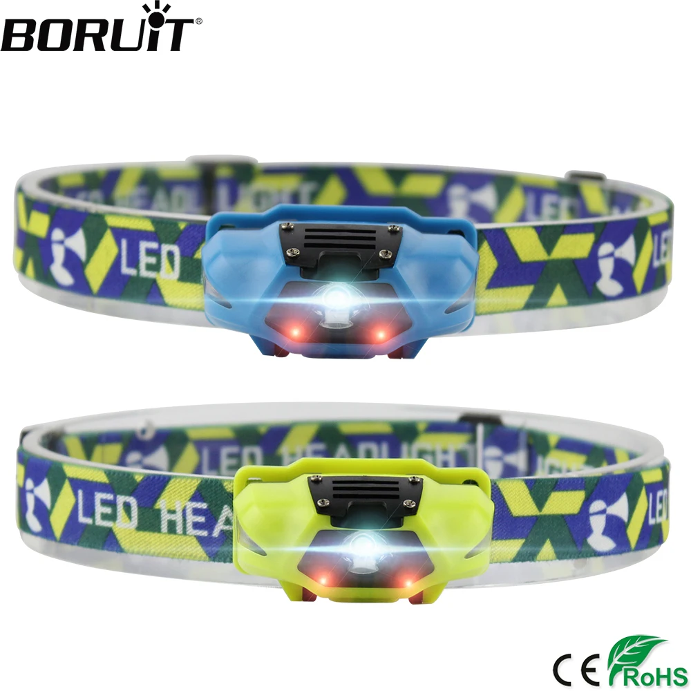 

BORUiT T04 3W LED Mini Red Headlamp 200LM 4-Mode Headlight Waterproof Use AA Battery Head Torch for Hiking Camping
