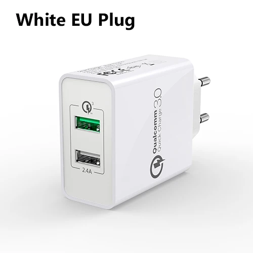 White EU Plug TIEGEM 30 Вт быстро Quick Charge 3,0+ 2.4A Dual USB универсальный мобильный телефон Зарядное устройство Портативный ЕС США Разъем для samsung huawei Xiaomi LG - Тип штекера: White EU Plug