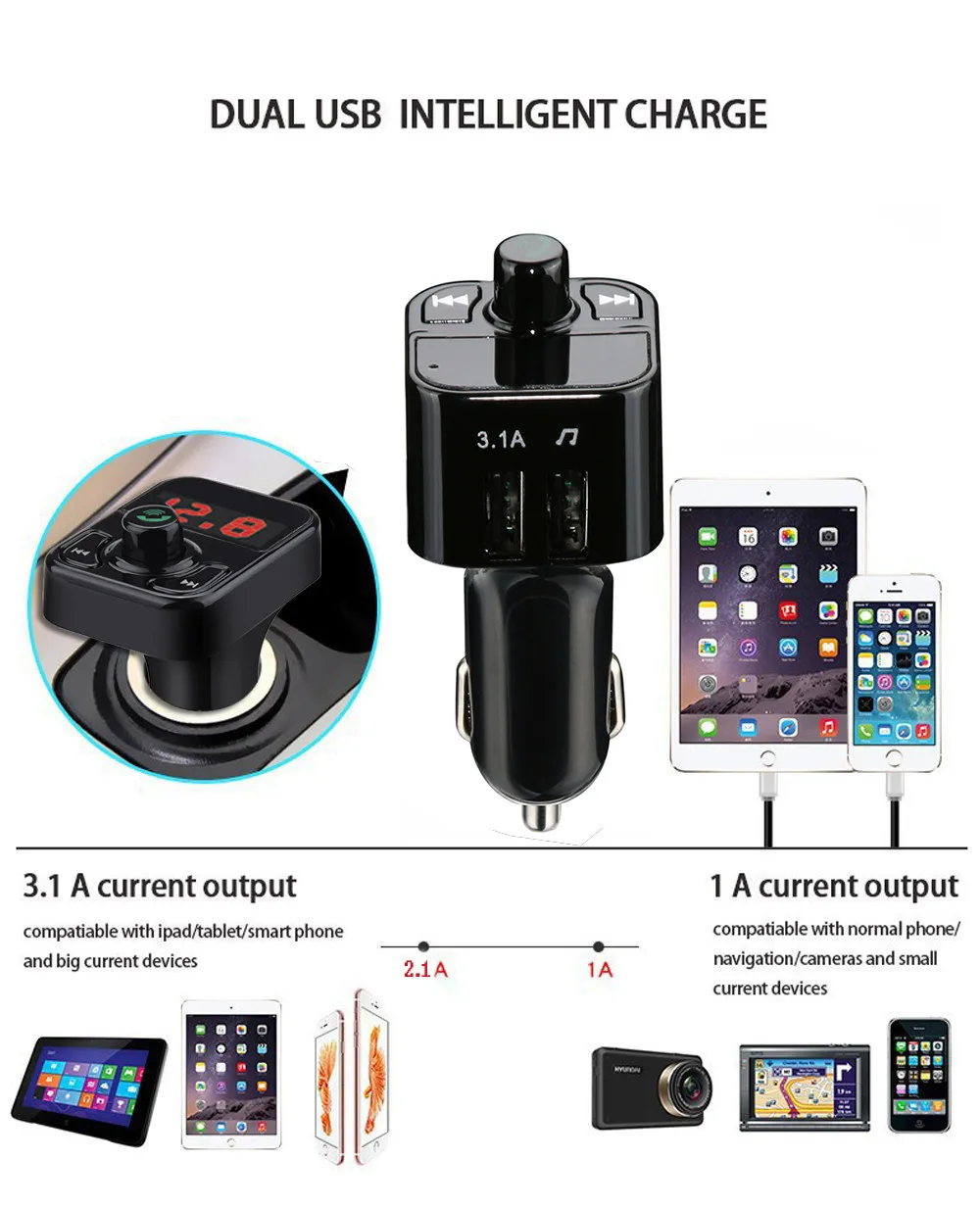 Автомобильный многофункциональный беспроводной двойной USB Bluetooth4.1 Handsfree Car Kit