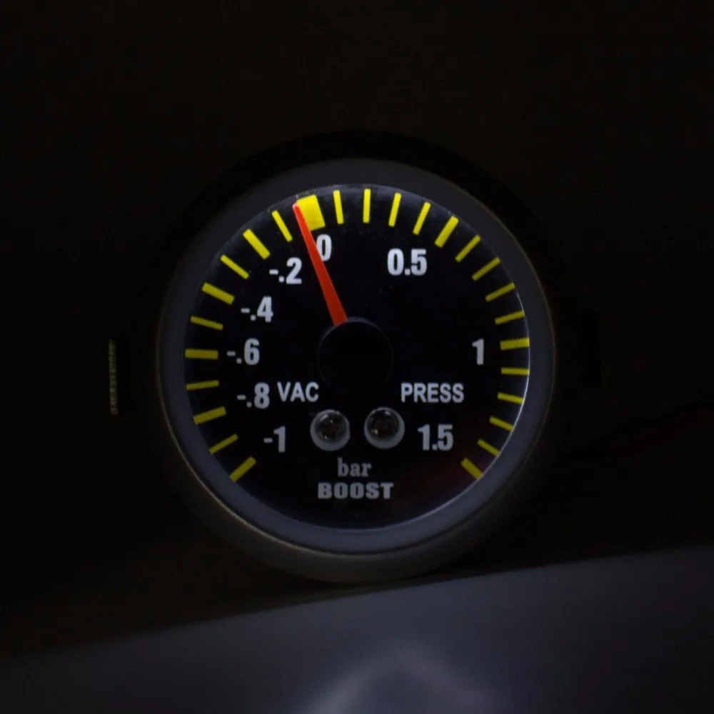 CNSPEED " 52 мм автоматический турбо Boost Gauge-1~ 1,5 бар с датчиком углеродного волокна для лица автомобильный Boost Meter Белый Светодиодный Turbo Kit YC100032