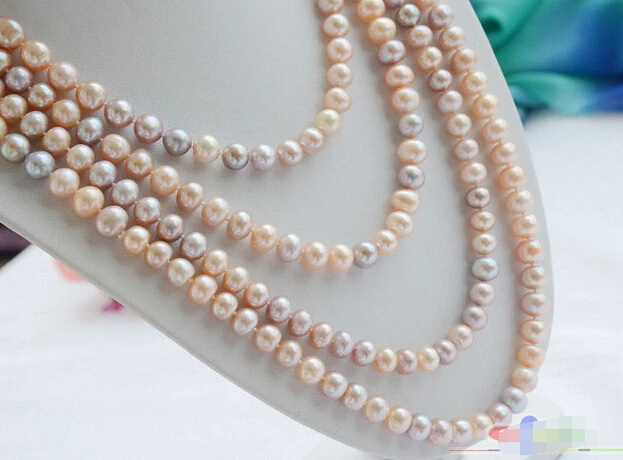 

100" 9mm NATURE LAVENDER PINK ROUND freshwater pearl necklace