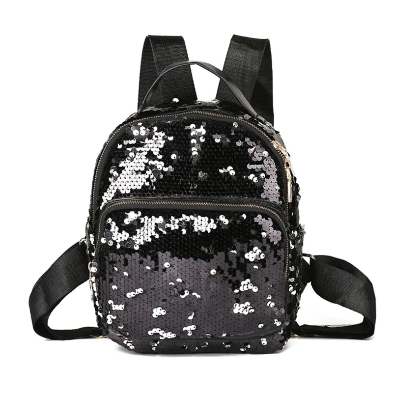 Модный маленький рюкзак с блестками женский серебристый 2020 маленькие черные
