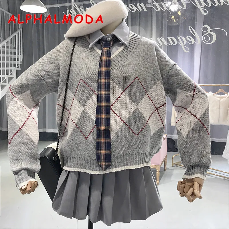 ALPHALMODA Свободная кофта в шотландскую клетку + нижняя рубашка галстук