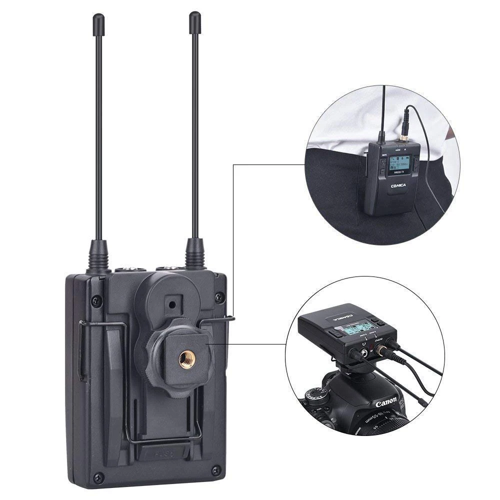 COMICA CVM-WM300 UHF 96 каналов металлический беспроводной микрофон двойные передатчики 1 приемник, 120 м гладкая запись для DSLR видео