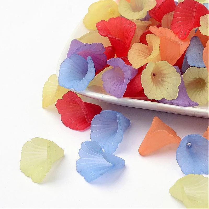 Mixed Color 20 шт, бусины для ювелирных изделий DIY, прозрачные матовые акриловые цветочные бусины, белые, смешанные цвета, около 20x20 мм, толщина 2 мм, отверстие: 1,5 мм - Цвет: Mixed Color