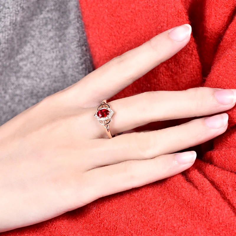 

New Simple Design Solid 14K Rose Gold Natural Ruby Anniversary Ring Fancy Diamond for Mom Thanksgiving Day Jewelry Gift