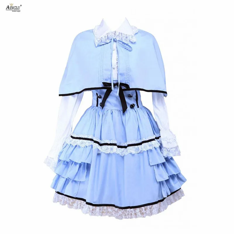 

Ainclu XS-XXL женская синяя белая Божья кожа хлопок с длинными рукавами гофрированная накидка Лолита Наряд/платье для повседневной носки вечерние НКИ/Хэллоуина