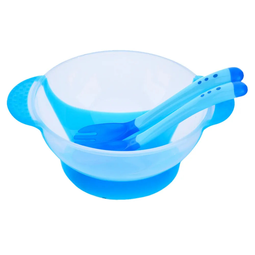 Детская посуда ложка для еды для использования Обучающие блюда обслуживание тарелка/лоток на присоске детская посуда температура зондирования bean