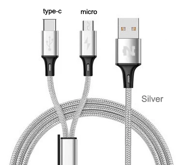 NOHON Micro 8-контактный usb-кабель типа C для iPhone 7, 6, 6S Plus, 5, 5S, iOS, 10, 9, 8, samsung, Android Phone, 2 в 1, usb-кабели для синхронизации данных - Цвет: type c micro Silver