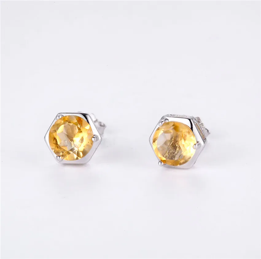 Almei 1.6ct желтый камень цитрин красивые серьги гвоздики для женщин юбилей Серебро 925