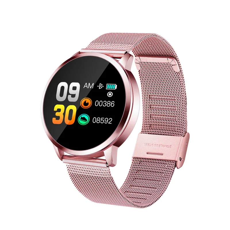 steel pink GIAUSA Q8 Модные Смарт-часы для мужчин и женщин, кровяное давление, пульсометр, шагомер, спортивный трекер, умные часы для Iphone, Xiaomi - Цвет: steel pink