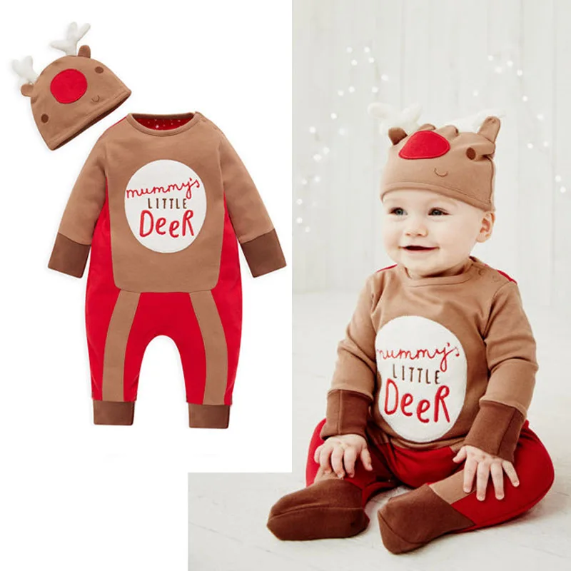 

2Piece/0-18Months/Christmas Baby Clothes For Newborn Costume Boys Rompers Cartoon Letter Jumpsuit+Hat Infant Clothing Set BC1193