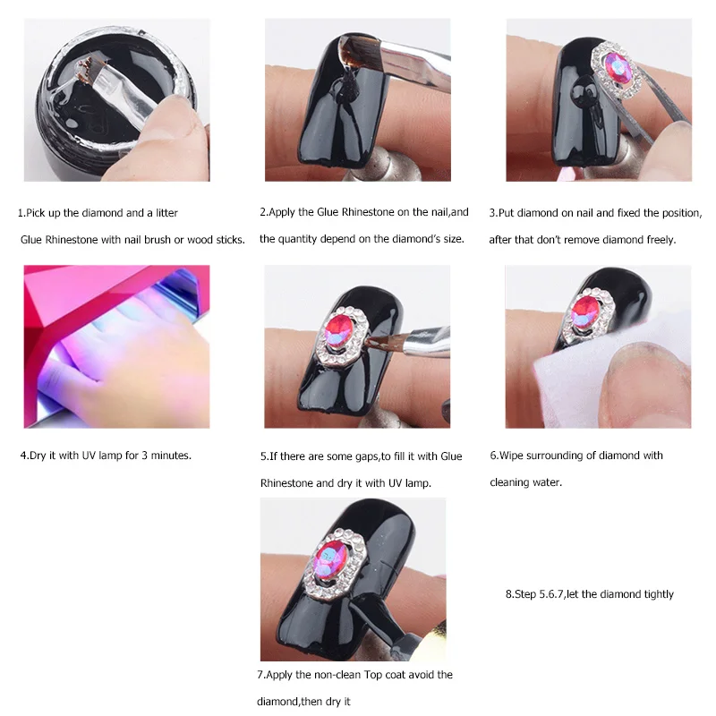 Ellwings блеск клей УФ гель Nail Книги по искусству Стразы металлические украшения