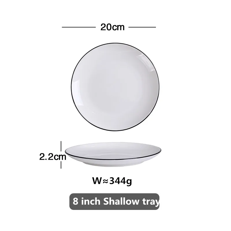 

Керамическая белая тарелка с чёрным краем