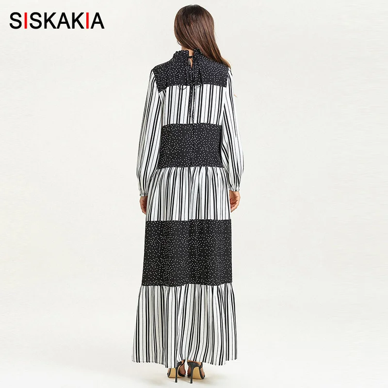 Женское длинное платье в горошек Siskakia макси с кружевным воротником и длинными